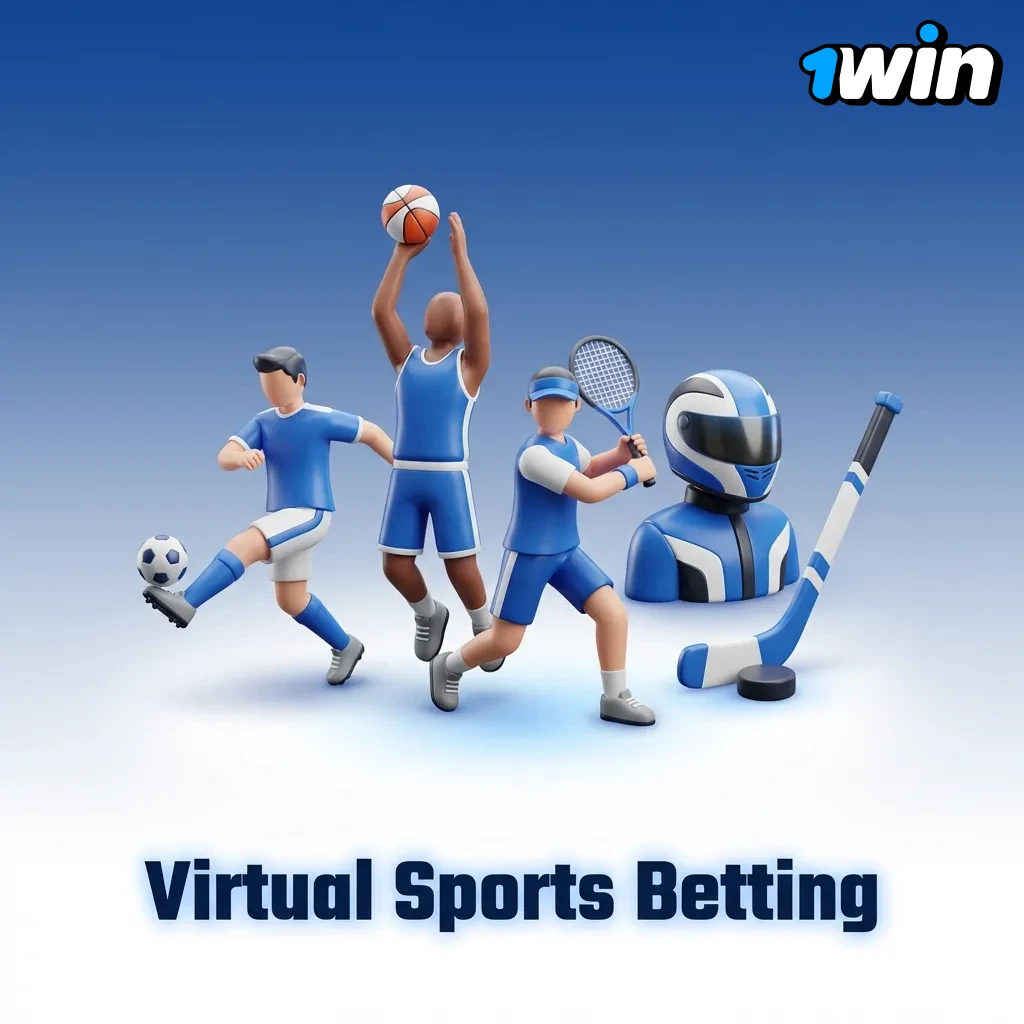 Virtual sports betting interface showing simulated football, horse racing, greyhound racing, and tennis events on 1win