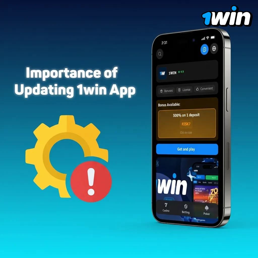 Person updating 1win mobile app on smartphone for improved security, performance, and new betting features